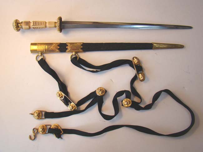 A virtual 'mint' condition British naval dirk with gilt brass mounts complete with straps and buckles by "John Salter, Sword Cutler to His Royal Highness the Duke of Sussex, Corner of the Adelphi, 75 Strand, London" circa 1823-1825.
